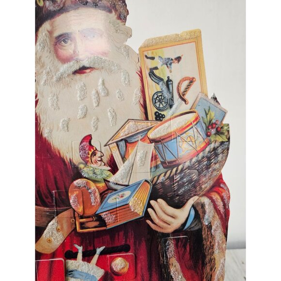 Old print factory Santa cardboard advent calendar Xmas Father Christmas vintage - Picture 3 of 11